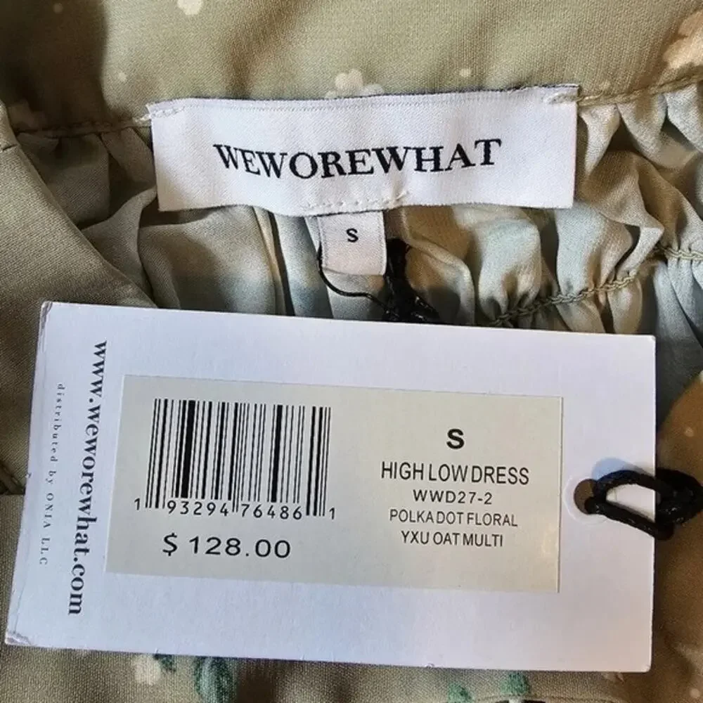 NWT WeWoreWhat High Low Polka Dot Floral Drape Ruffled Long Sleeve Dress S Sage - Picture 9 of 15